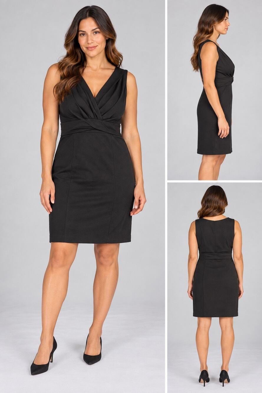 Daisy Fuentes Womens Sheath Dress V Neck Sleeveless Classic Sexy Black Large